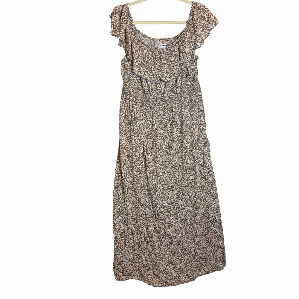 Old Navy Womens Brown Print Smocked Waist Off The Shoulder Maxi Dress Size XL